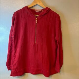 Soft Surroundings Kemia Gauze  Hooded Top with Gold Zipper